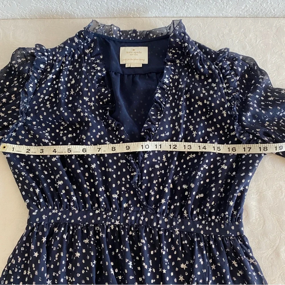 Kate spade navy metallic star silk dress